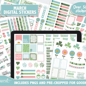 March Digital Stickers, 500+ Spring time digital sticker set, Precropped goodnotes stickers for March, Monthly digital goodnotes stickers