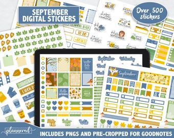 September Digital Stickers, 500+ digital September sticker set, Precropped goodnotes stickers for fall, September Monthly digital sticker