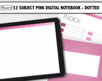 Pink Digital Notebook, 12 subject Notebook, Pink shades, Digital pink Notebook, dotted notebook, pink, dotted planner notepad ipad