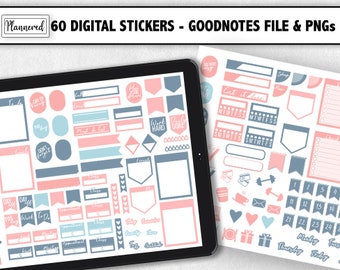 160 Digital Stickers, Functional blue and pink set, cute Goodnotes Stickers, Daily Digital Planner Stickers, ipad stickers for daily bujo