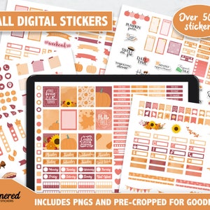Fall Digital Stickers, 500+ digital fall stickers, Precropped goodnotes stickers for fall, autumn digital stickers, Fall digital PNG sticker