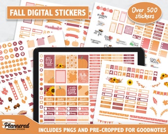 Fall Digital Stickers, 500+ digital fall stickers, Precropped goodnotes stickers for fall, autumn digital stickers, Fall digital PNG sticker