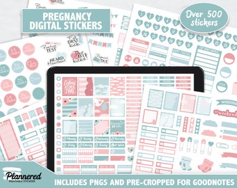 Pregnancy Digital Stickers, 500+ digital Pregnant stickers, Precropped goodnotes stickers for new Mom, baby plan goodnotes digital sticker