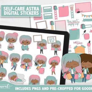 Self Care Astra Digital Stickers, SelfCare Digital stickers, character stickers - Astra set - Brown Astra stickers, Precropped stickers