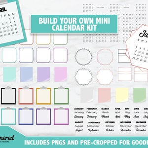 Digitaler Mini-Kalender-Kit, DIY Digitale Aufkleber Vorgeschnittene Goodnotes, Digitaler Kalender-Ersteller-Aufkleber, 110 Elemente, DIY digitaler Kalender