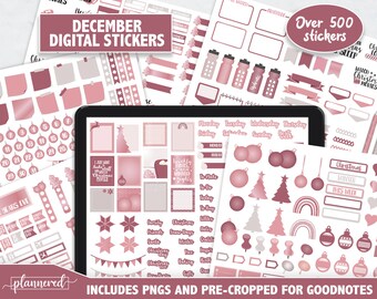 Pink December Digital Stickers, 500+ digital Christmas 2021-2022 goodnotes stickers, Precropped goodnotes, Cozy Dec digital planner stickers