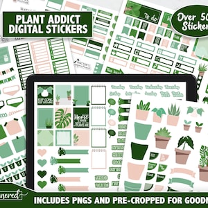 Plant Addict Digital Stickers, 500+ digital Crazy Plant Lady stickers, Precropped goodnotes, Green houseplant digital stickers