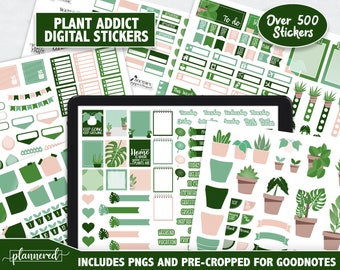 Plant Addict Digital Stickers, 500+ digital Crazy Plant Lady stickers, Precropped goodnotes, Green houseplant digital stickers