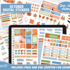 October Digital Stickers, 500+ digital October Fall sticker set, Precropped goodnotes stickers for October, Fall digital stickers monthly