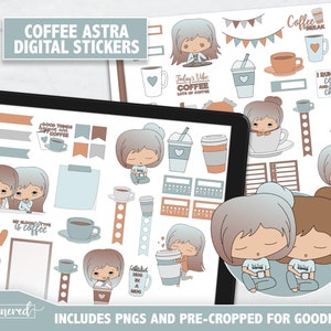 Astra Coffee Digital Stickers - Astra stickers - Coffee stickers goodnotes, white girl coffee set, coffee lover digital planner sticker set