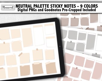 Digital Sticky Note Stickers, Neutral color palette to match any set, Goodnotes Precropped, Sticky notes for goodnotes, daily sticky notes