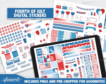 Pegatinas digitales del 4 de julio, pegatinas digitales Goodnotes del Día de la Independencia, 247 pegatinas para la fiesta del 4 de julio, pegatinas goodnotes precortadas