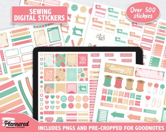 Sewing Digital Stickers, 500+ digital sewing sticker set, Precropped goodnotes stickers for seamstresses, Sewing Monthly digital stickers