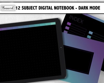 Mermaid Digital Notebook, 12 Subject Digital Notebook Dark mode, Teal to Purple Digital Notebook, dotted Goodnotes planner, black page notes