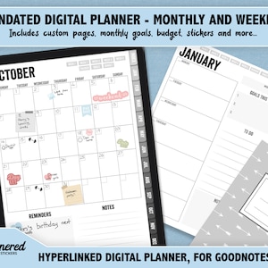 Undated Digital Planner Vertical, Digital Goodnotes planner undated, digital journal, horizontal weekly, undated hyperlinked digital planner