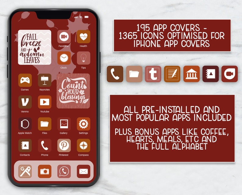 Fall Iphone App Covers ISO 14 Fall Aesthetic Icon Covers Etsy