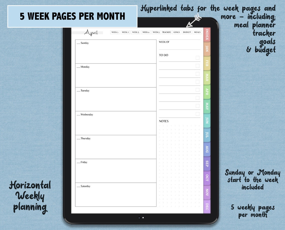 Undated Digital Planner Vertical for Goodnotes, Rainbow Tabs, Vertical ...