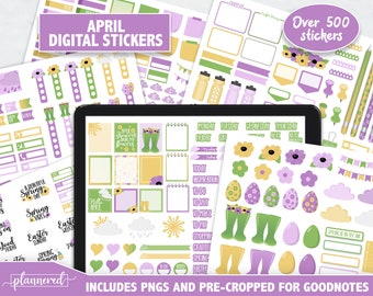 April Digital Stickers, April Monthly Goodnotes Stickers, 500+ digital planner stickers for April, Spring 2022 Precropped goodnotes stickers