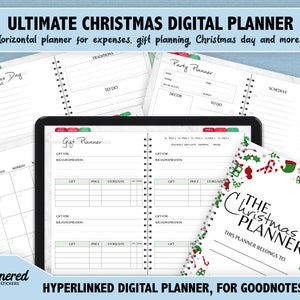 Planificateur numérique de Noël pour Goodnotes, planificateur de Noël numérique horizontal, journal de Noël pour ipad, planificateur hyperlié numérique de Noël