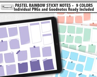 Pastel Sticky Note Stickers, Digital Goodnotes Sticky notes, rainbow pastel tones, Sticky notes Goodnotes Precropped, daily sticker stickys