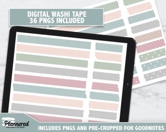 Washi Tape Digital Stickers, Precropped goodnotes washi png stickers, digital washi tape, neutral washi tape colors, 36 png stickers
