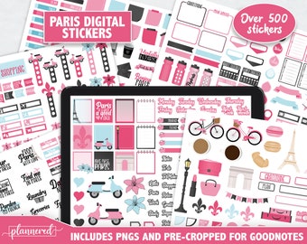 Paris Digital Stickers, Goodnotes Stickers, 500+ digital planner stickers for love Paris, Pink Paris inspired Digital stickers for Goodnotes