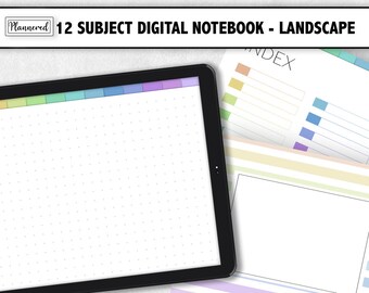 Digital Notebook, 12 Subject Digital Notebook for ipad, goodnotes digital ipad notebook, twelve subject digital notebook, goodnotes notepad