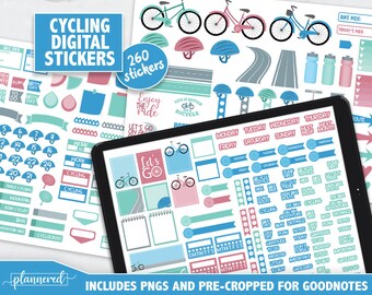 Bike Digital Stickers, Cycling Goodnotes Stickers, Precropped goodnotes mini set 260 stickers, bicycle lover digital stickers, bike stickers