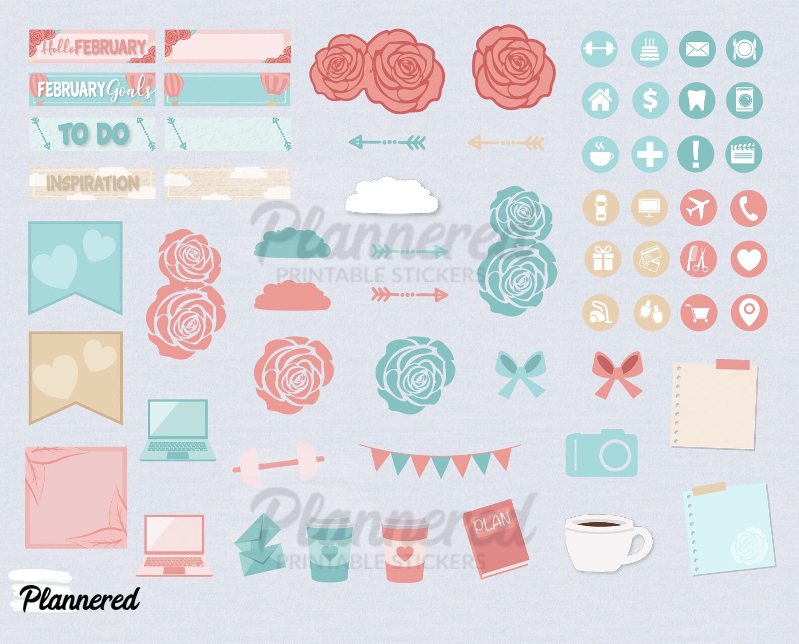 February Text Stickers February Digital Stickers, 500+ Digital February Sticker Set ...