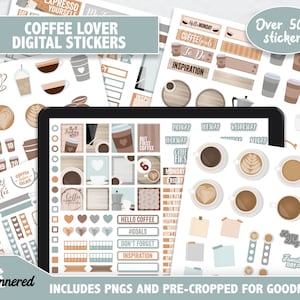 Coffee Digital Stickers, 500+ Coffee lover digital sticker set, Precropped goodnotes stickers for coffee addicts, goodnote digital stickers