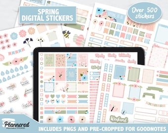 Spring Digital Stickers, 500+ digital floral spring sticker set, Precropped goodnotes stickers for spring time, digital flower spring pngs