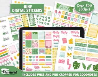 June Digital Stickers, 500+ digital June summer sticker set, Precropped goodnotes stickers for tropical June, June summer digital stickers