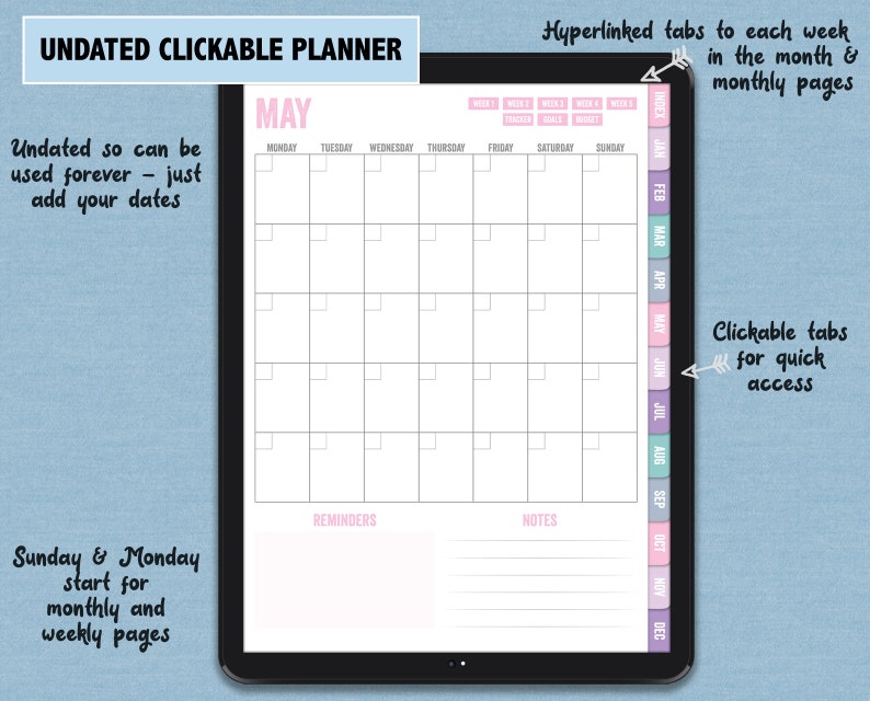Vertical Undated Digital Planner Goodnotes Digital Planner - Etsy