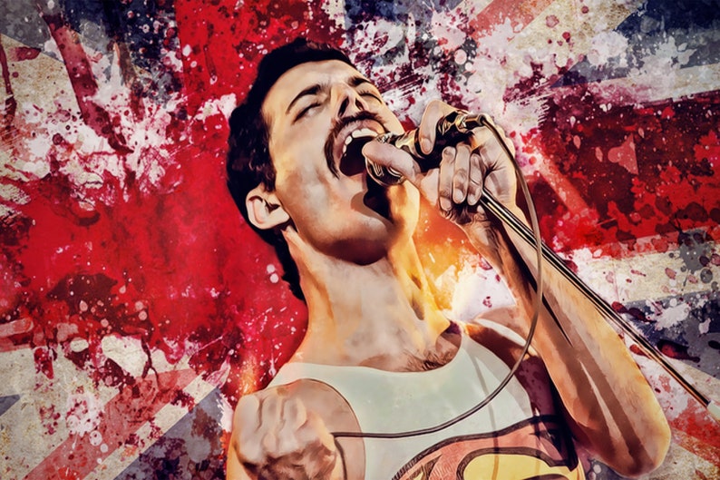 Freddie Mercury Queen Art Wall Print Home Decor Rock Music Live Aid Watercolor