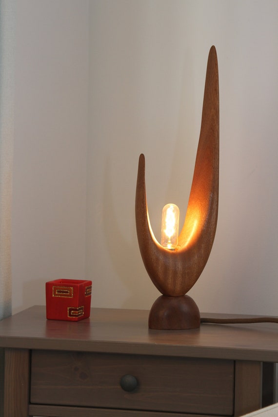 Table Lamp Unique Meranti Lamp Modern Table Lamp Handcrafted Wooden