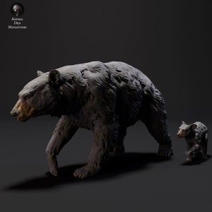 Black Bear and Cub - 3D Resin Printed - Unpainted - Animal Den Miniatures
