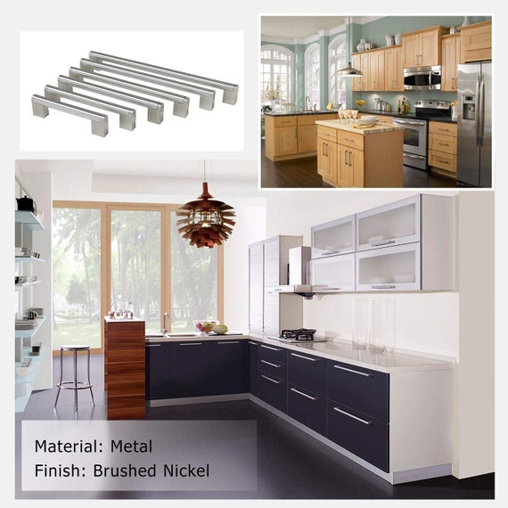 Brushed Nickel Cabinet Pulls Handles Stainless Steel Square Etsy