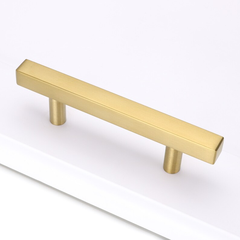 Gold Pulls and Knob Square Brushed Brass Drawer Pull Etsy Canada