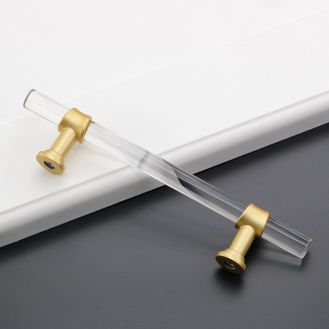 Pulls Acrylic Handles Brushed Brass Pull Etsy