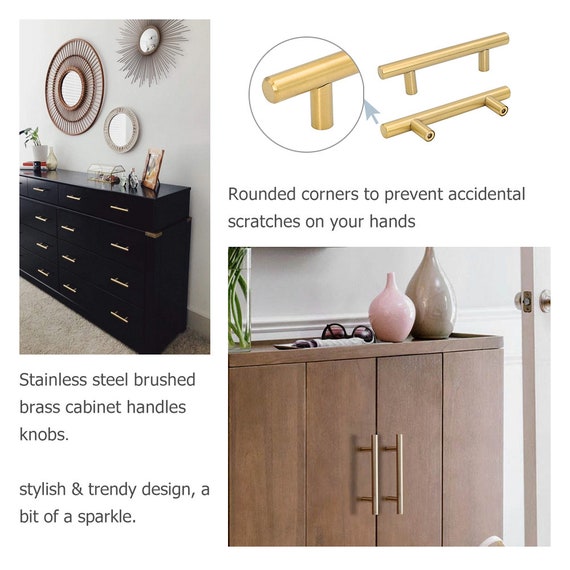 Brushed Brass Cabinet Handles And Knobs Bathroom Pulls Gold Etsy