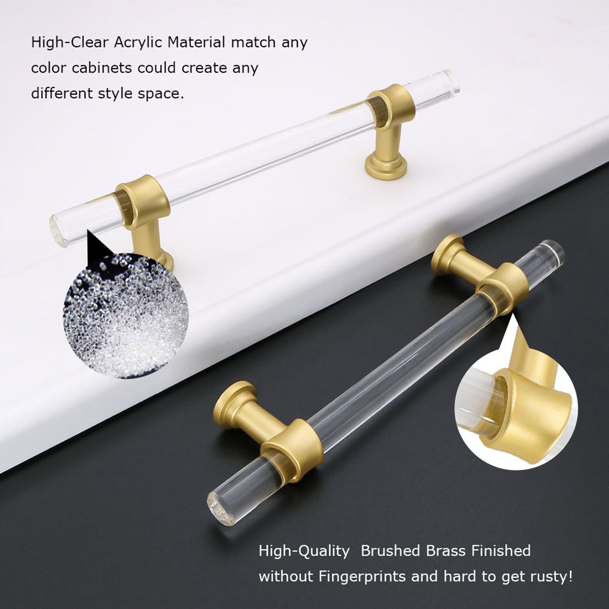 Pulls Acrylic Handles Brushed Brass Pull Etsy