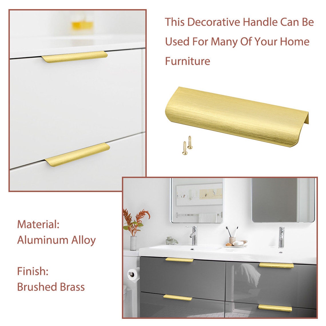 Brushed Brass Modern Handles Concealed Kitchen Handle Etsy