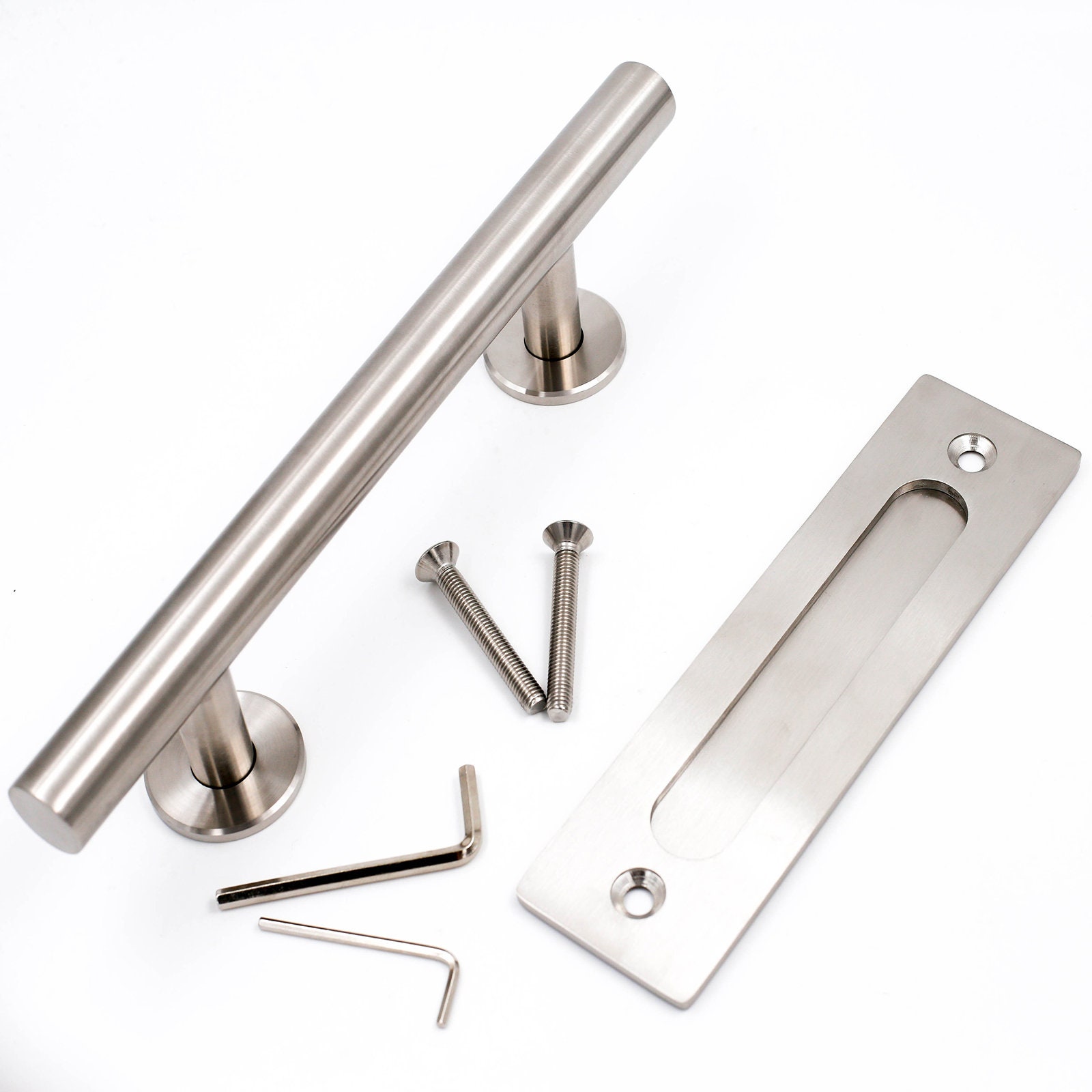 7inch Barn Door Handle and Flush Pulls, Set Sliding Barn Door Handles,  Brushed Nickel Wood Door Gate Pulls Hardware 