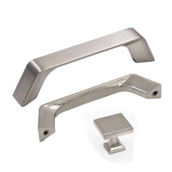 Brushed Nickel Square Cabinet Pulls Dresser Drawer Knobs Etsy
