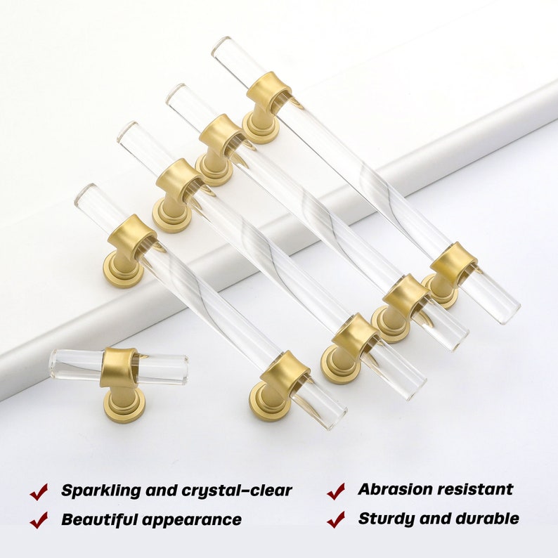 Pulls Acrylic Handles Brushed Brass Pull Etsy