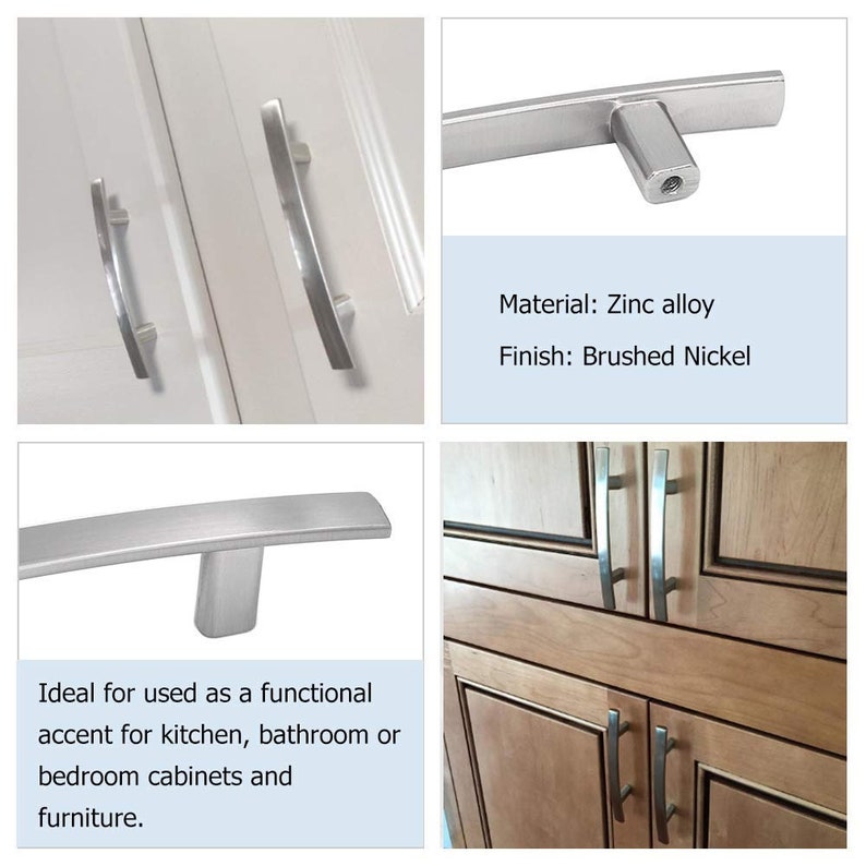 Door Pulls Brushed Nickel Pulls Curved Drawer Handles Etsy