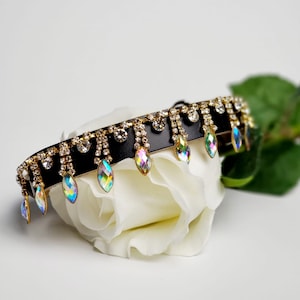Rhinestone leather collar for cats and dogs, Gift for her