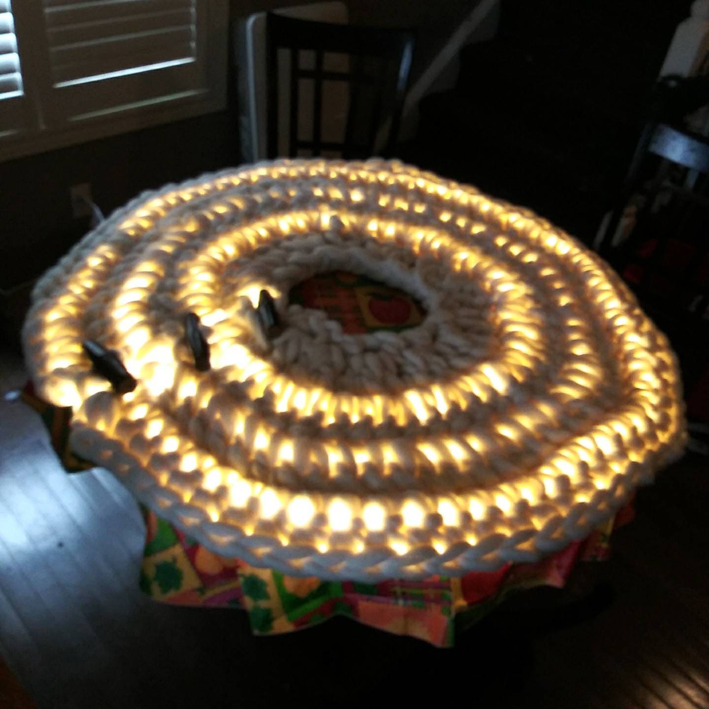 Christmas tree skirt lit with LED lights giant arm knit yarn Etsy