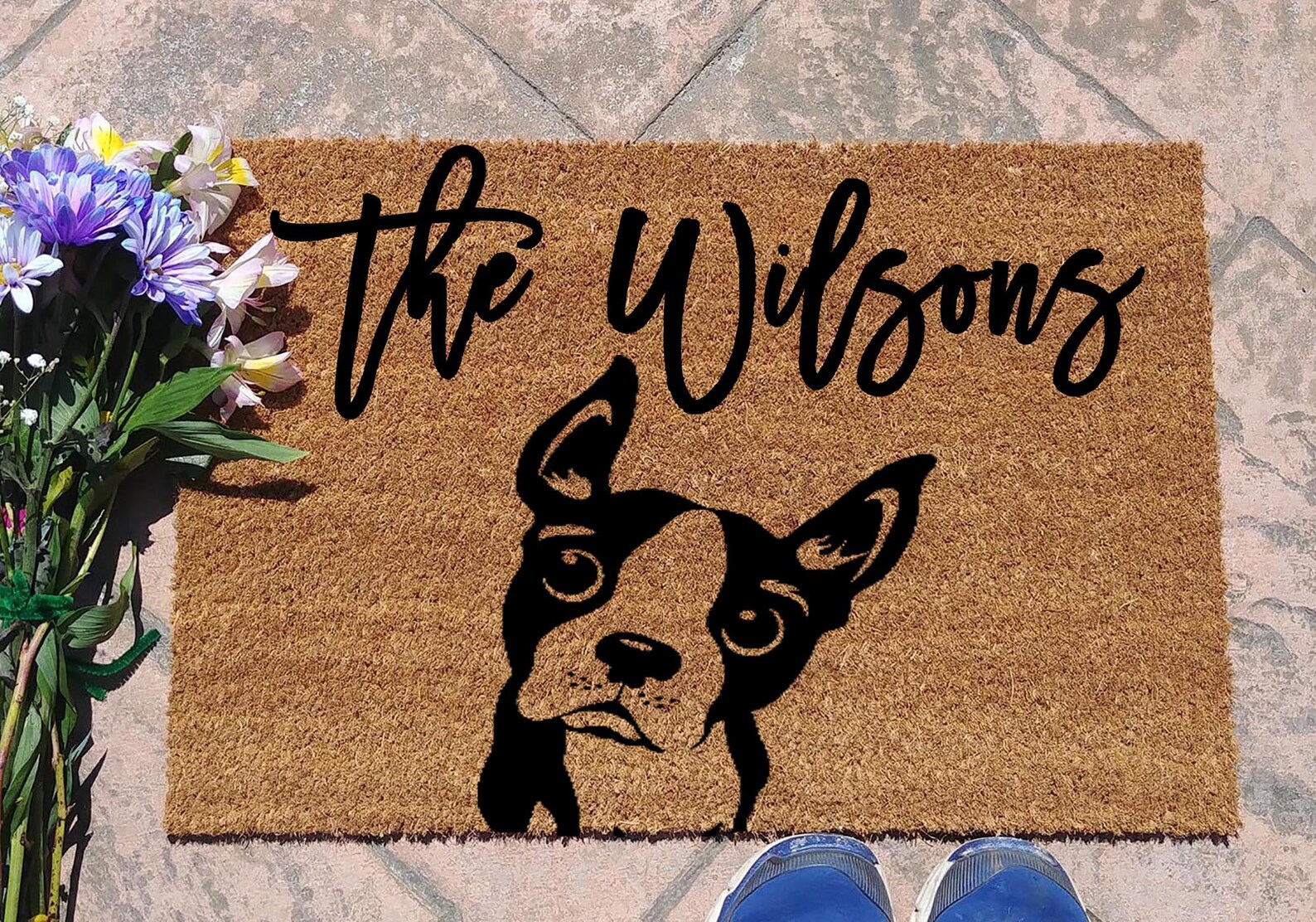 Boston Terrier dog personalised door mat coir doormat Etsy
