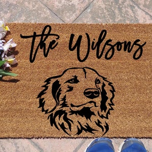 Golden Retriever dog personalised door mat, coir doormat, housewarming gift, last name doormat, closing gift, wedding gift, Welcome mat